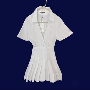 Zara blogger white pleated jumpsuit dress size small NWT